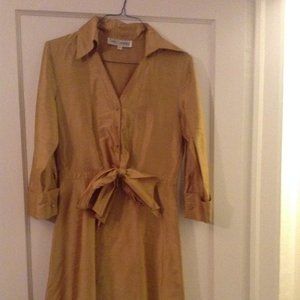 Vintage Gold 100% silk pleated dress with rhinestone embellishment